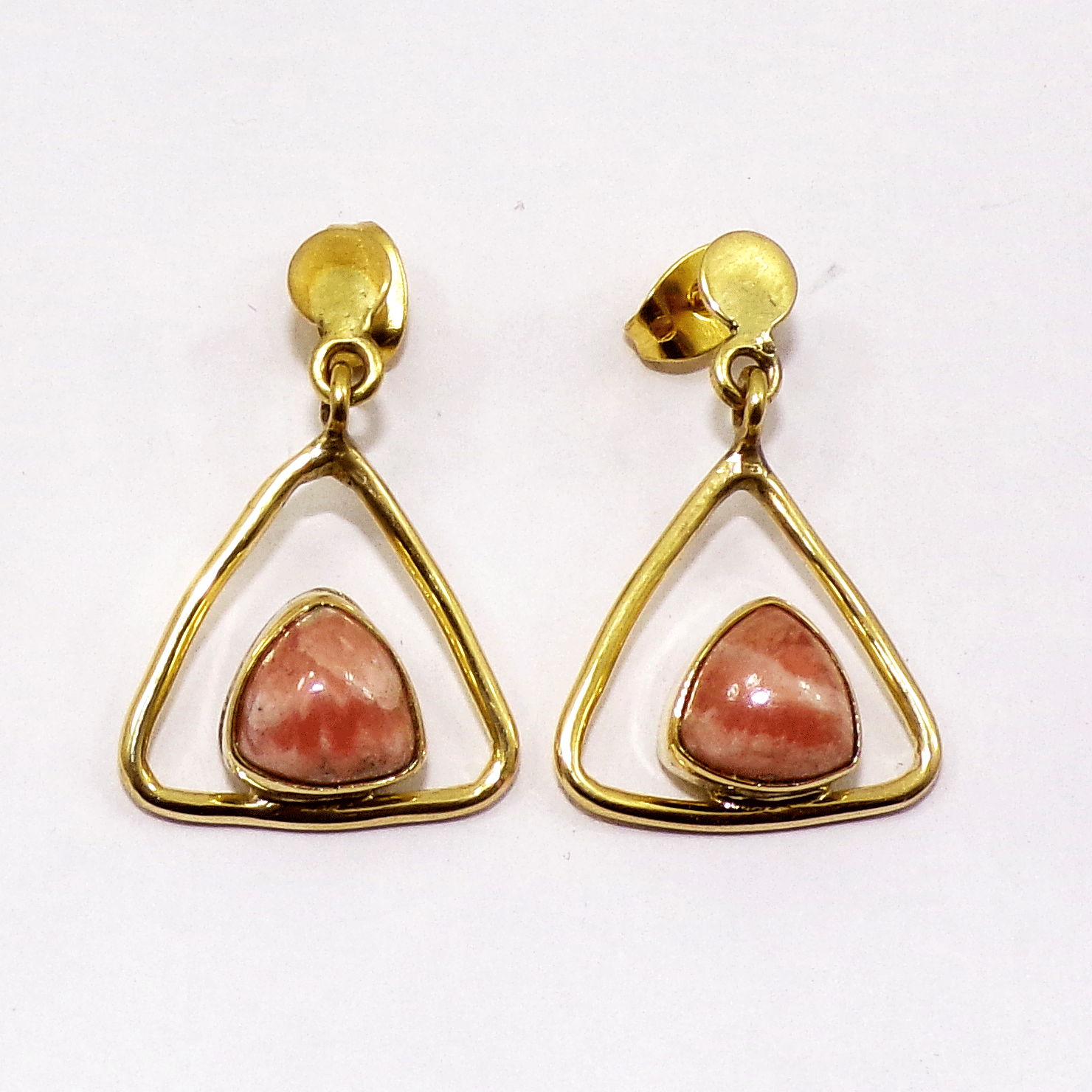 Beautiful Rhodocrosite Cab Stud Earring M - JBS999 New Year Collection Cab Trillion Shape With 18ct Gold Plating Stud Earring